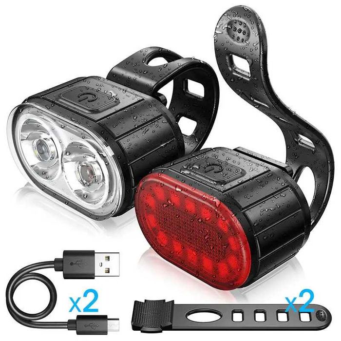 Комплект акумулаторни, водоустойчиви LED светлини за велосипед USB-078