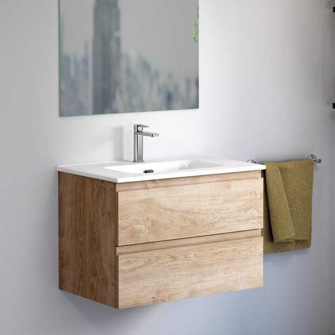 Set mobilier baie stejar natur 80 cm lungime MDF made in Spain