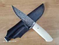 Cutit vanatoare Sami Faur VG10 Damasc maner micarta ivory teaca piele