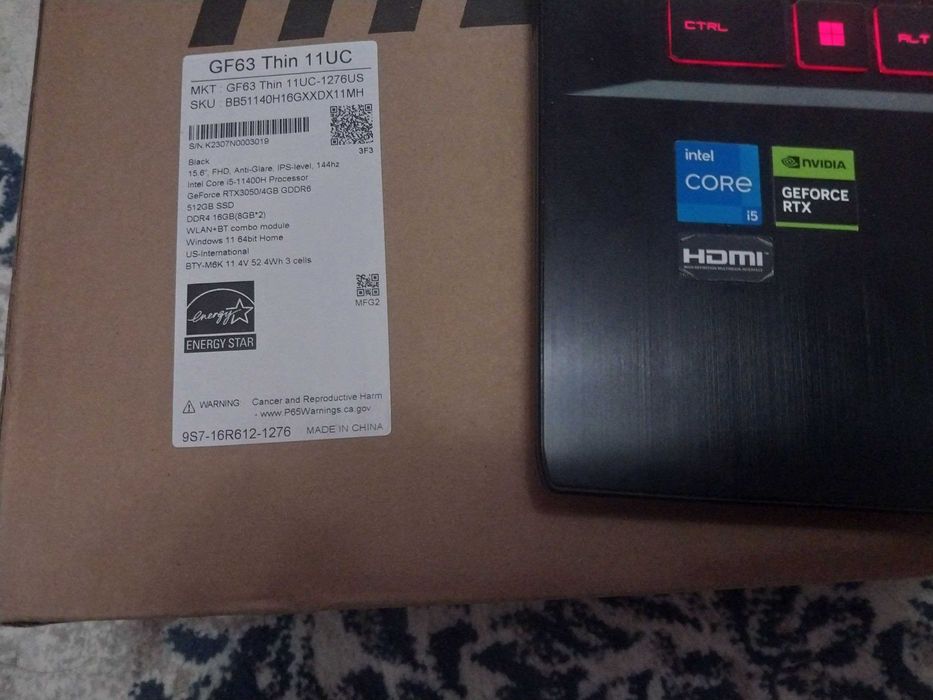 MSI GF63 Thin 11UC – A’lo Holatda, 16GB RAM, RTX 3050