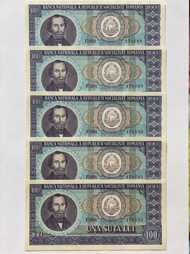 Bancnote vechi 1966 UNC serie consecutiva 100 lei