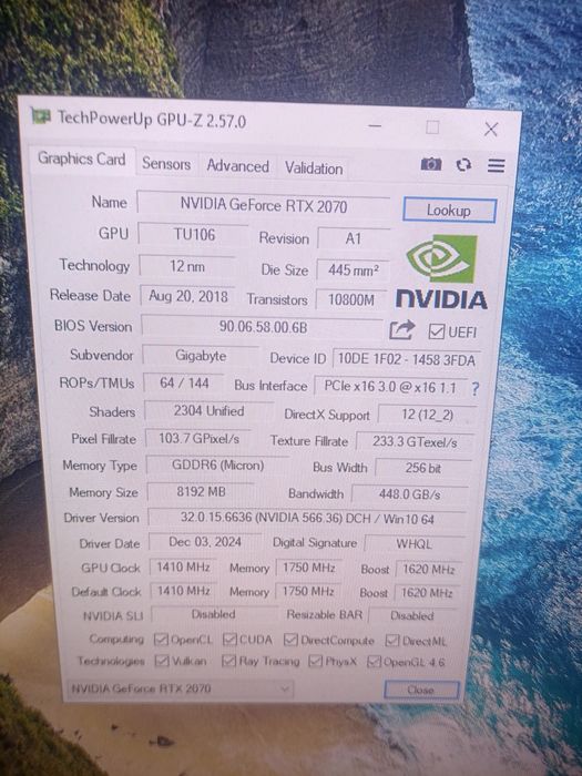 Vand RTX 2070 8GB de la Gigabyte