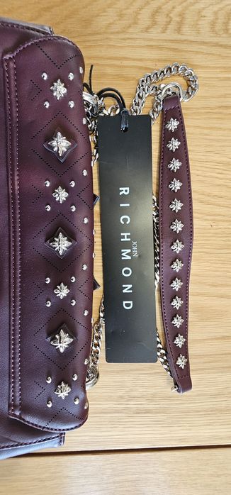 Geantă damă John Richmond, piele burgundy, NOUĂ, preț redus!