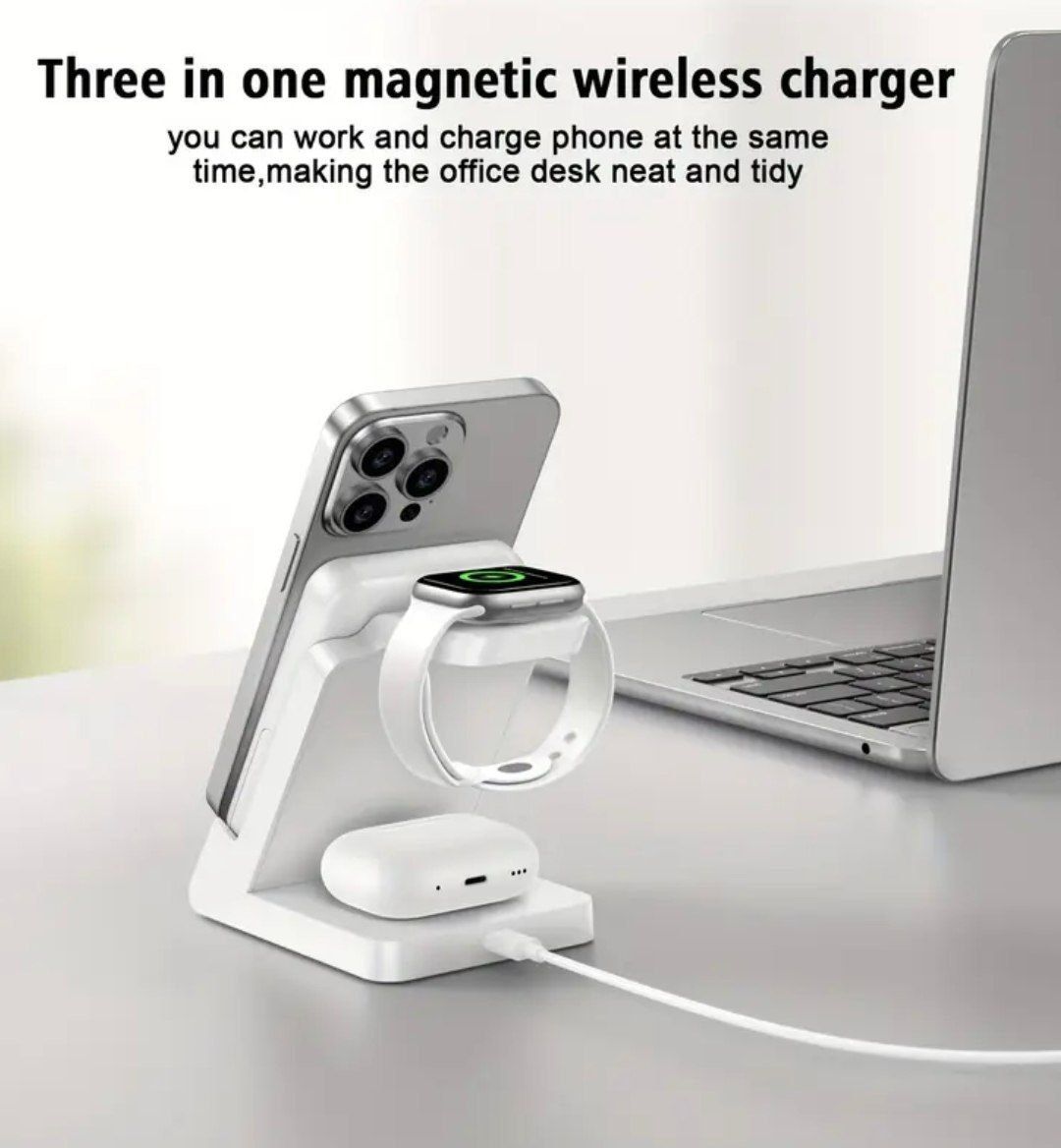 Беспроводное зарядное устройство для iPhone 3-в-1, дорожная power bank
