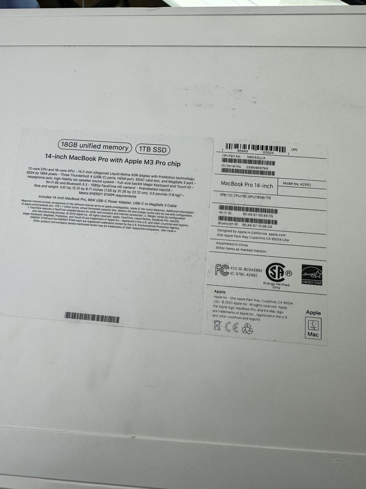 Macbook pro 14 m3 pro 18/1tb