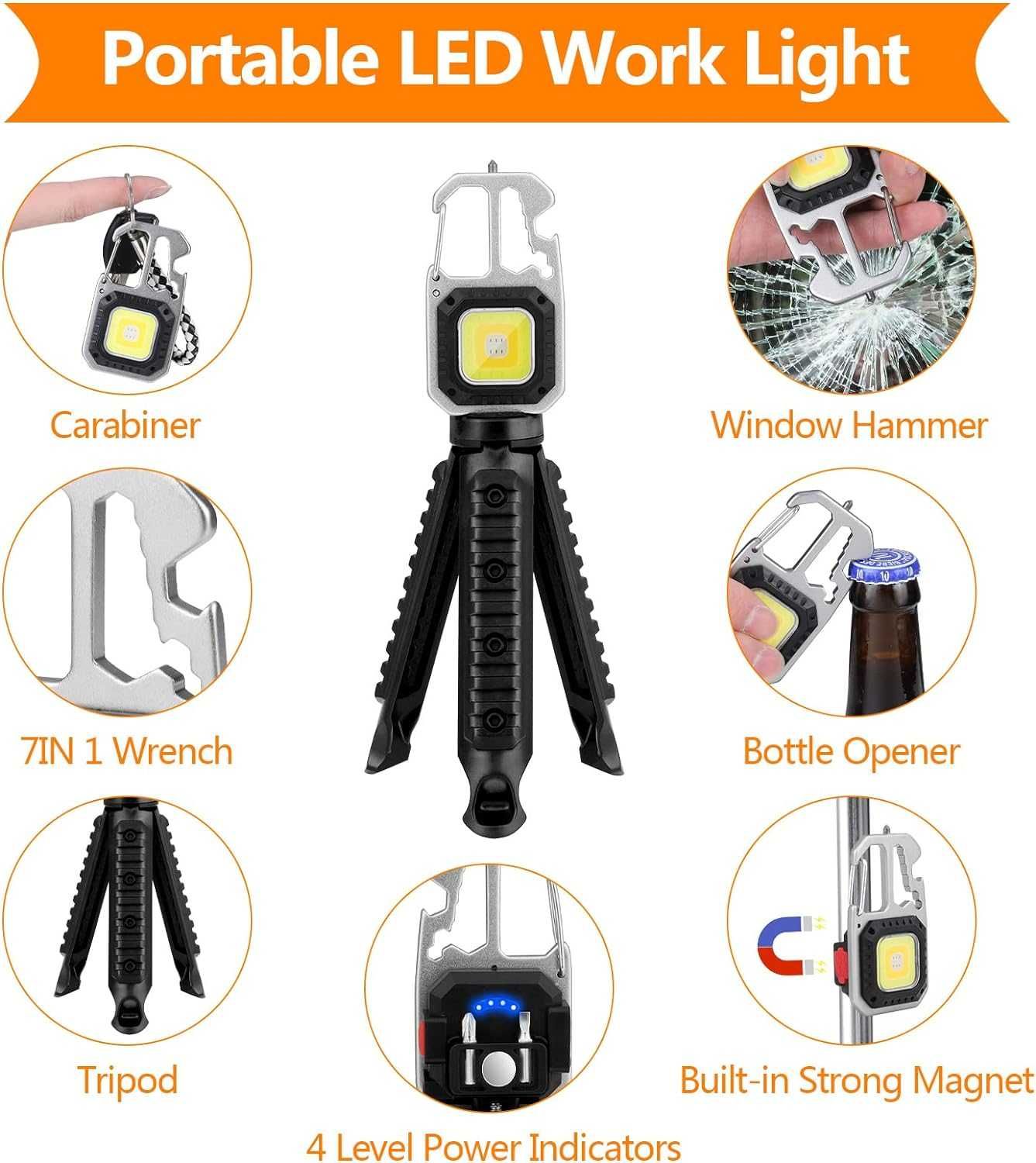 многофункционална LED лампа, фенер 800lm, отвертка, статив, за къмпинг