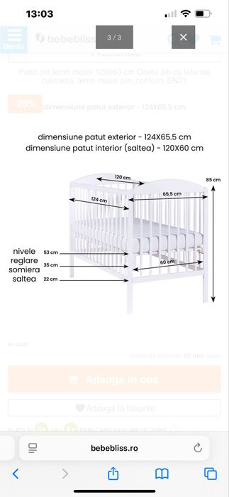 Patut copii, saltea inclusa 120x60