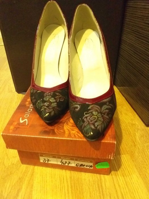 Pantofi piele/ Salamandra Design, negru-grena