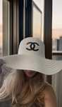 Chanel бяла плажна шапка капела лятна шанел слънце сламена