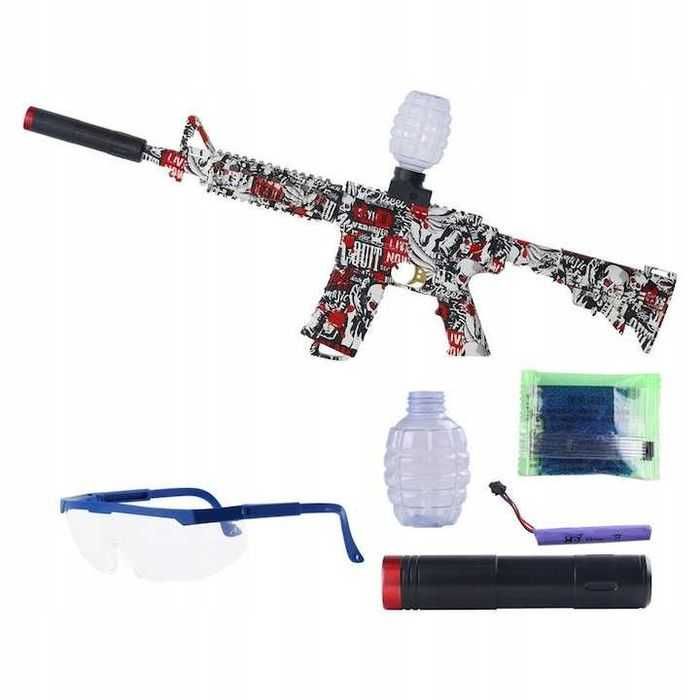 Pusca automata cu mingi gel, electrica, alb/rosu/negru, nouă