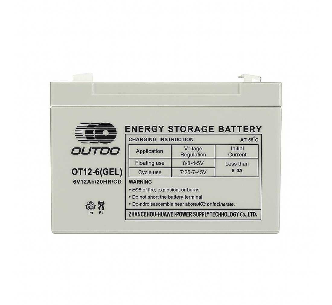 Акумулаторна, оловна батерия OUTDO, 6VDC, 12AH, 150х50х92mm