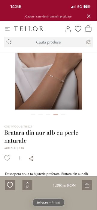 Teilor - Bratara aur alb cu perle