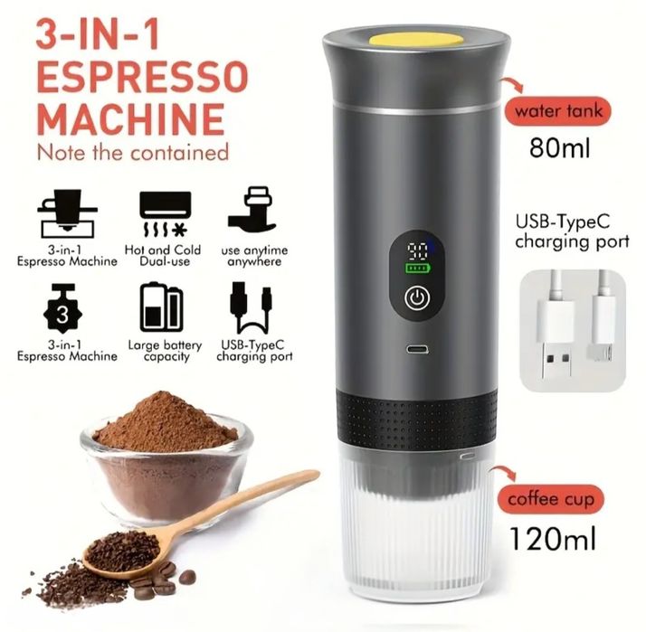 Espressor portabil smart - încărcare USB-C, 80ml