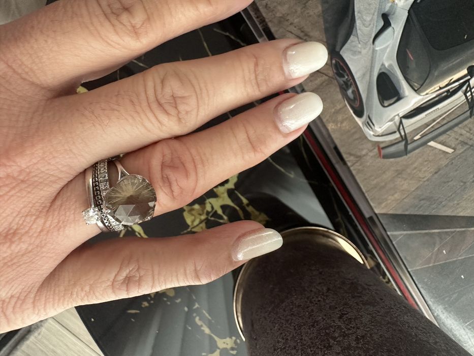 Inel aur alb  585 cu Cuarț Fumuriu 543CT,M 55/56