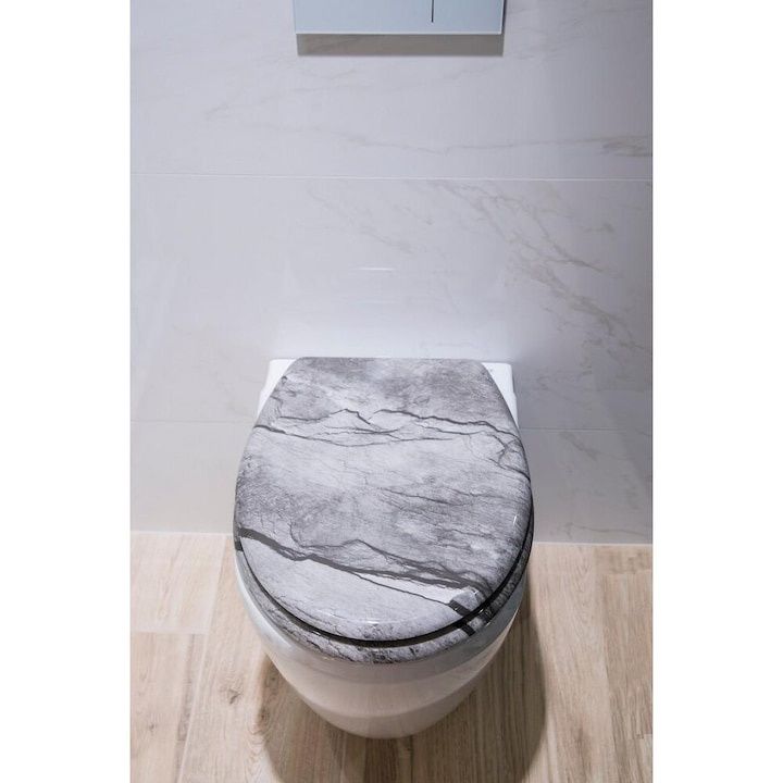 Тоалетен капак, Duroplast GREYSTONE, Антибактериален, Бавно затваряне