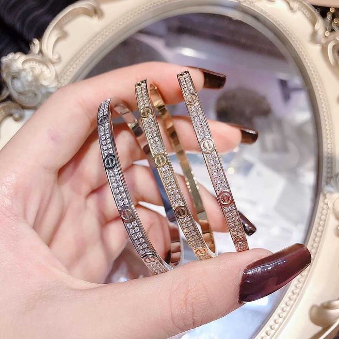 Brățară Cartier LOVE din aur alb 750 model subțire full diamond