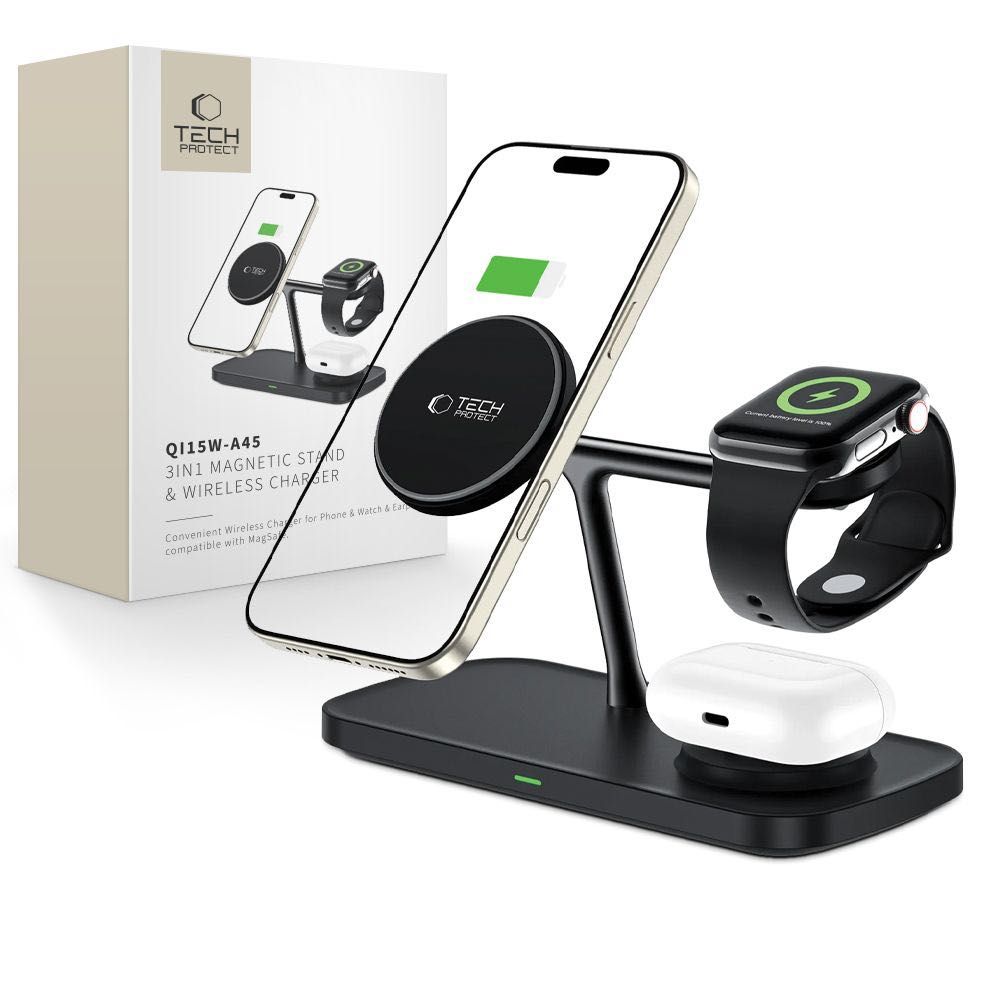 Магнитно Безжично Зарядно 3 в 1 TECH-PROTECT QI15W-A45
