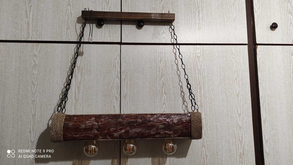 Уникален Дървен полилей с БОРОВА кора, ръчна изработка последна бройка