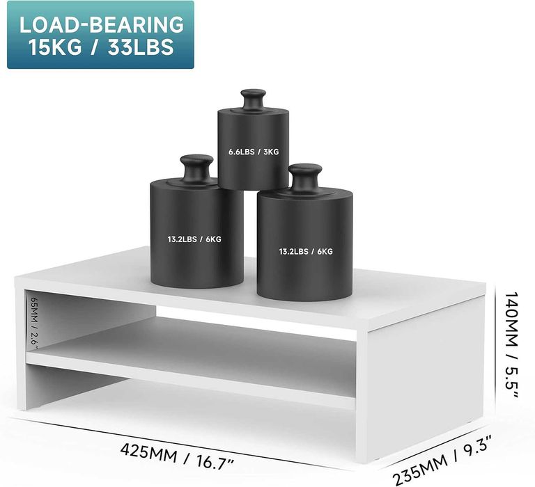 Дървена стойка за монитор лаптоп принтер телевизор 42,5* 23,5*14 cmбял