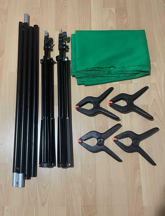 Vand set/kit de lumini studio: 4 trepiede, 4 umbrele, 2 lampi, fundal