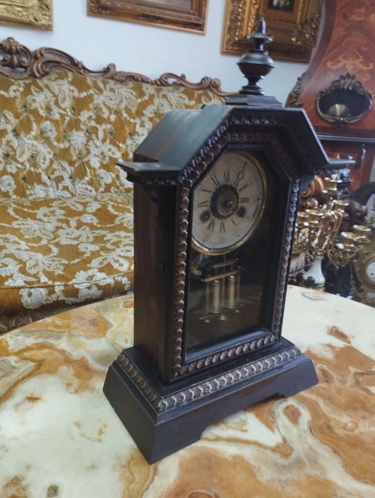 Ceas pendula de semineu masa cu pendul Junghans anii 1900 cu deșteptăt