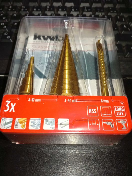 Set 3 burghie in trepte HSS KWB Germany 4-12mm , 4-30mm , 6mm