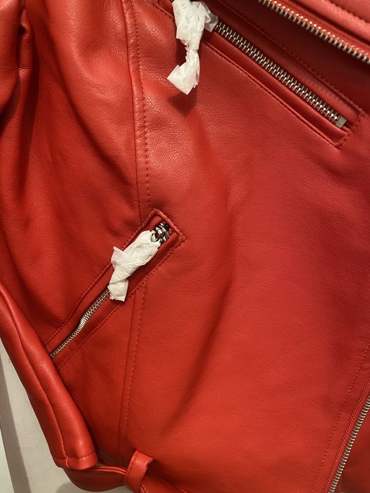 Geaca de piele ecologica DeFacto, rosie, biker, M, noua cu etichete