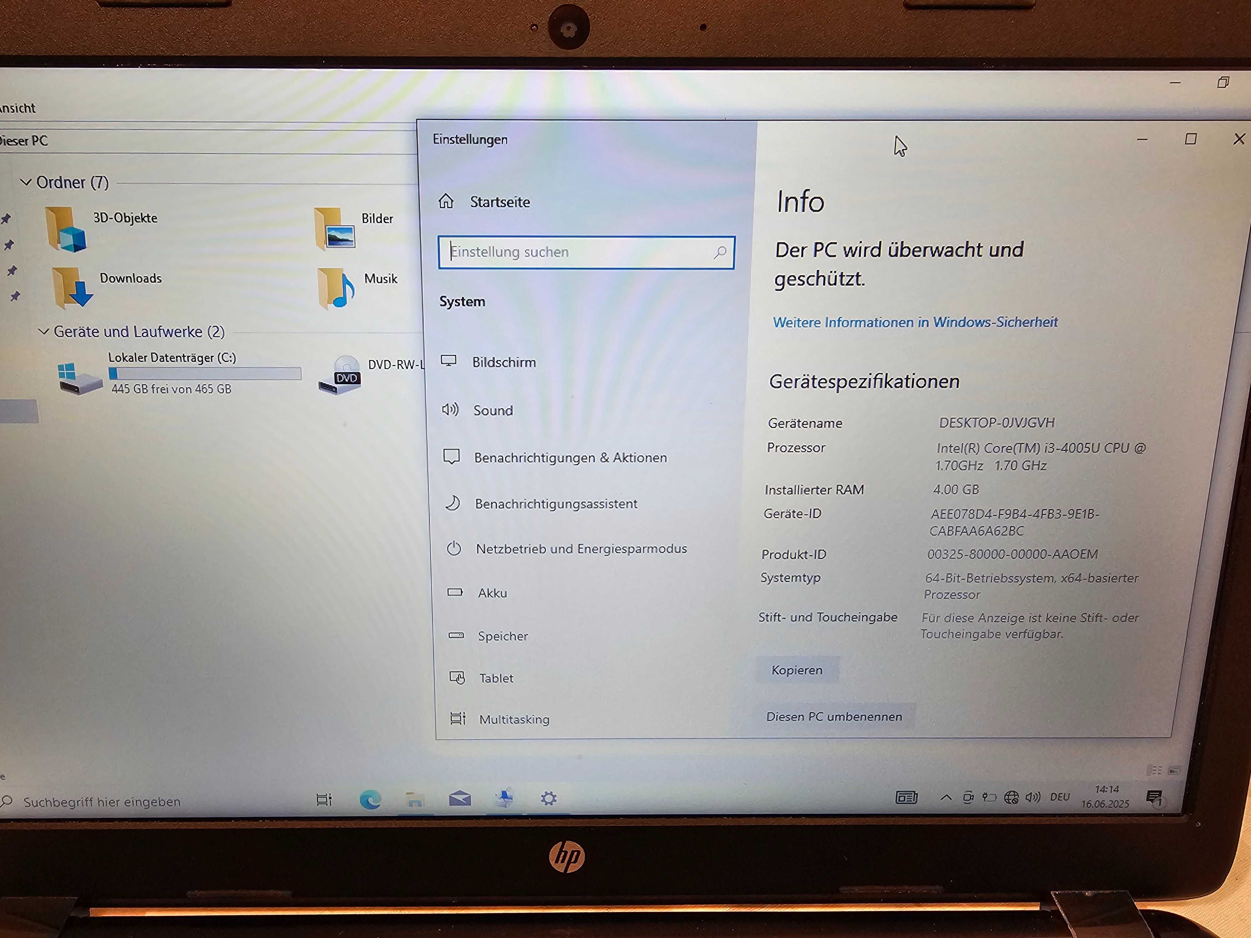 Laptop HP intel i3 4005u 4gb 500gb hdd