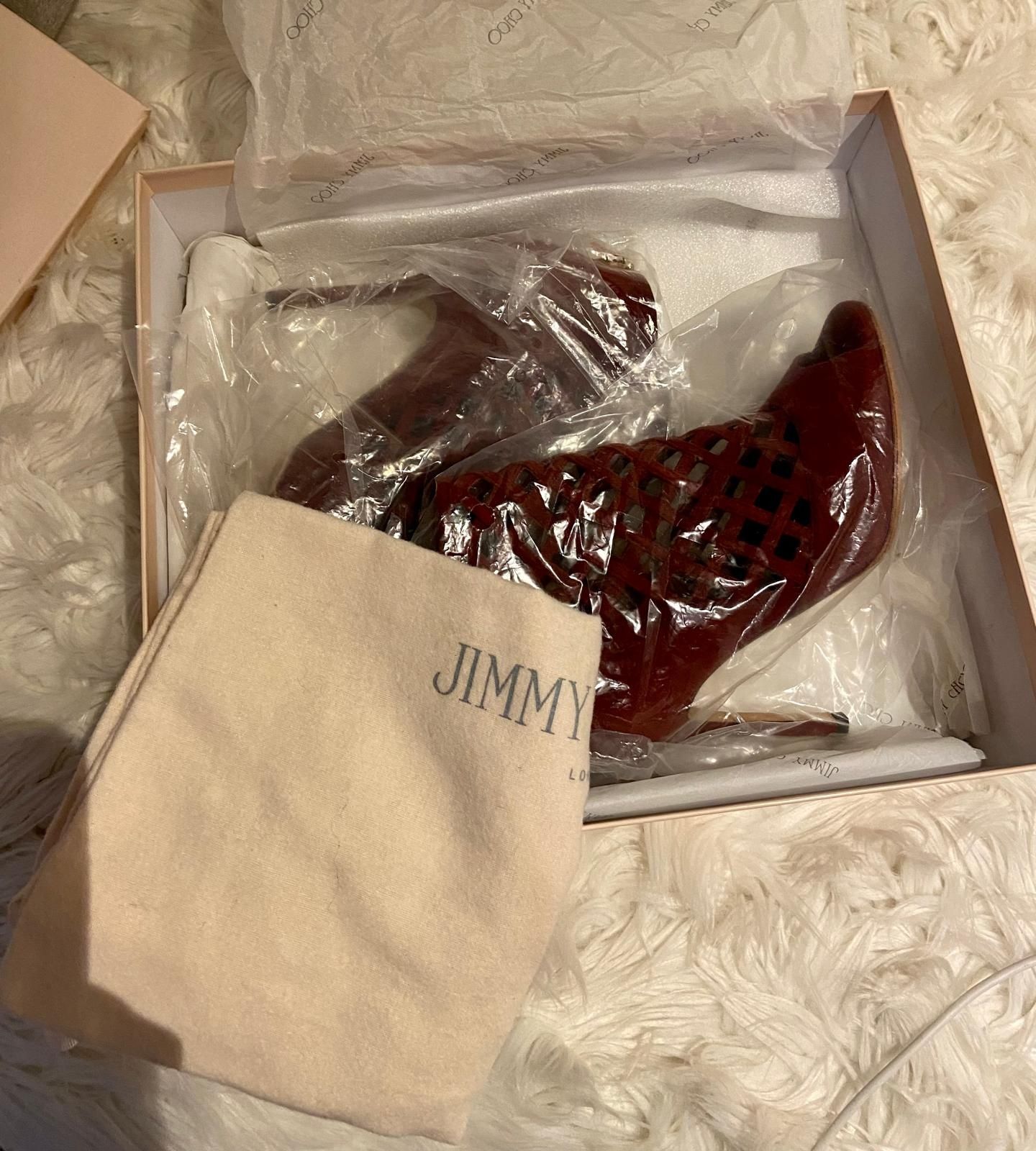 Отворени боти на висок ток  от набук бургунди Jimmy Choo 36,5