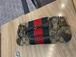 Гучи чанта нова gucci беж бежова кафява червена зелена ретро винтидж