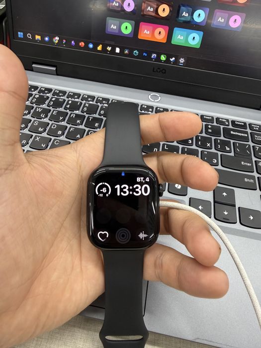 Apple watch 10, black 16 mm, 100%