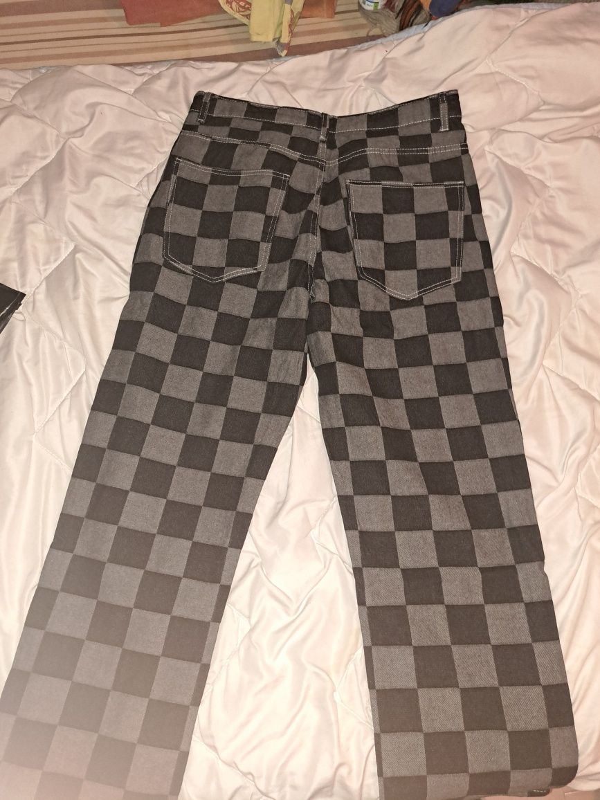 Men Checker Print Boyfriend Jeans