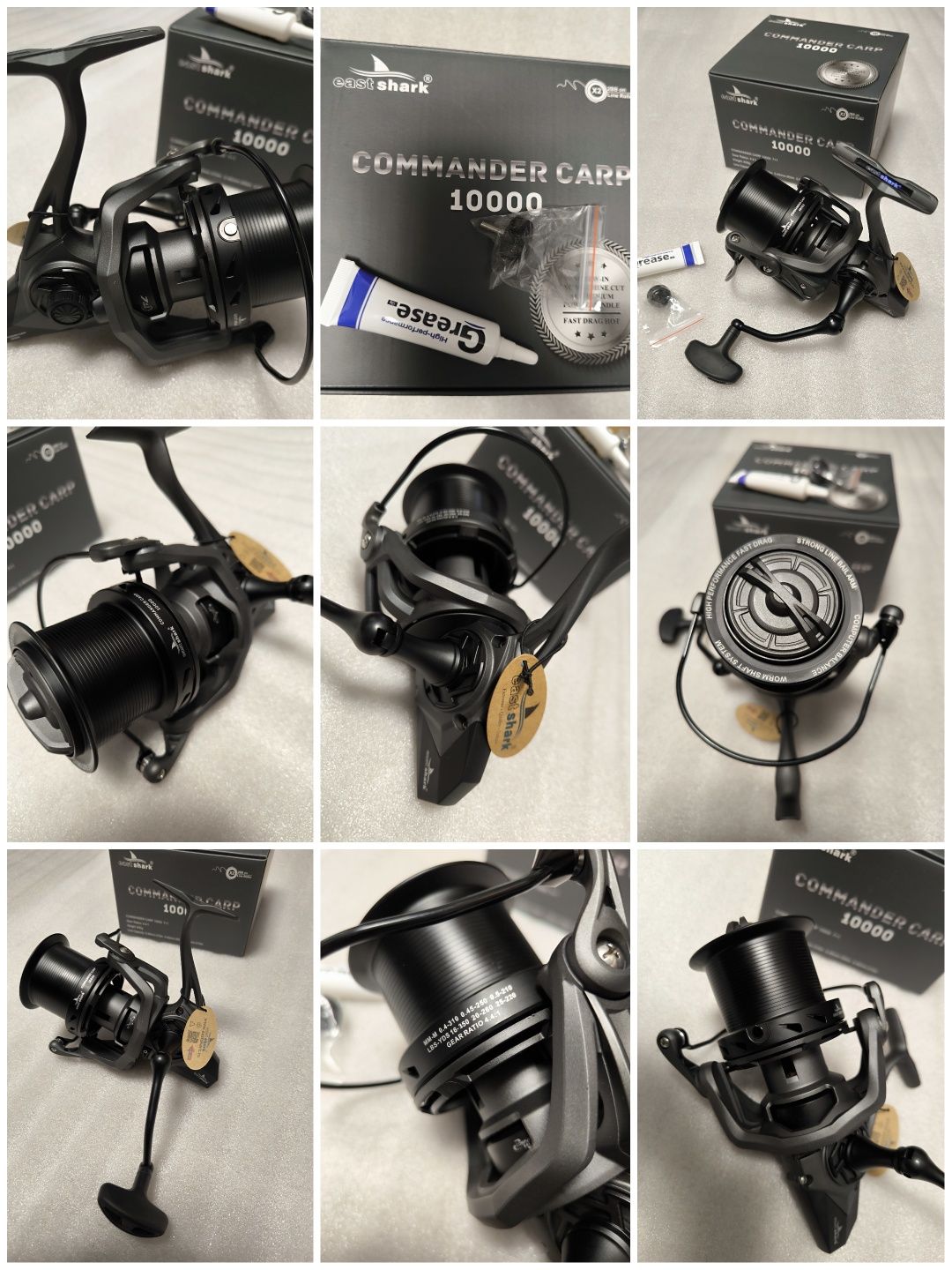 SET 4 Lansete FL EXCIA 3.90m 3.5lbs 2seg +  4 Mulinete Eastshark 10000