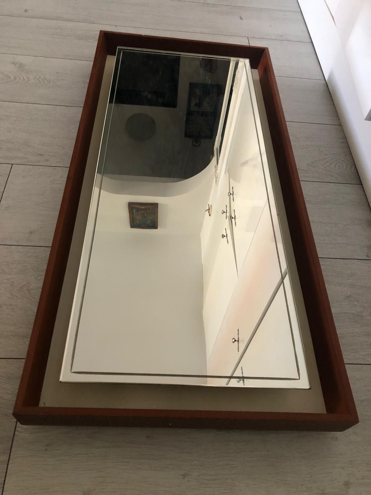 Mid century teak oglinda cu lumini