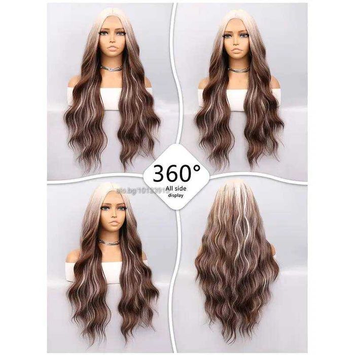 Ефектна омбре кафява перука с руси корени на път