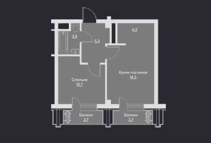 Ипотека. Дархан, ЖК Manhattan, Премиум, 2/10/16, побелка, студия, 43м²