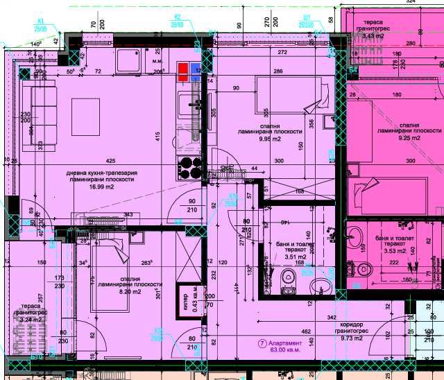 Тристаен апартамент, ет.2, 70.53 м2, цена: €95,000