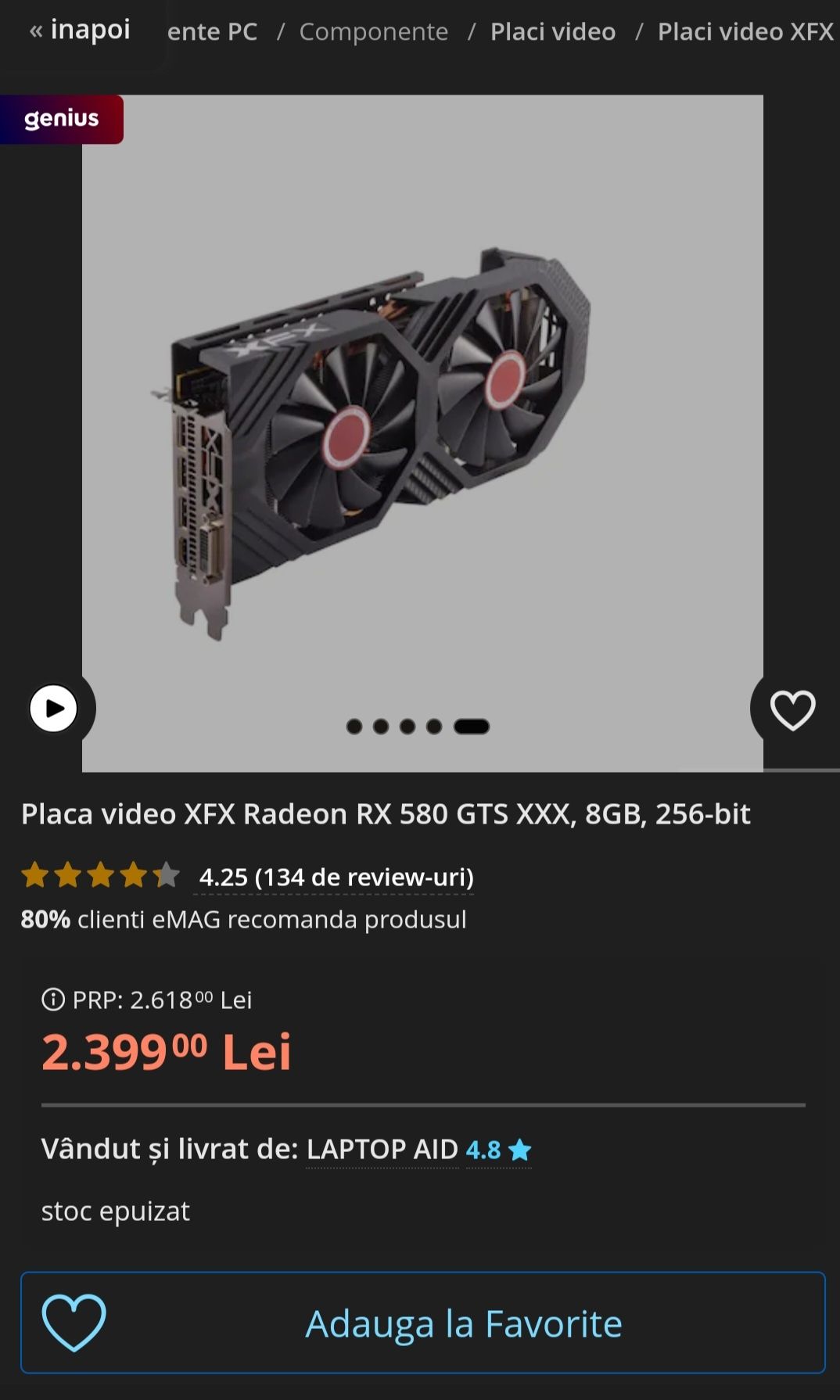 Placa video XFX Radeon RX 580 8gb