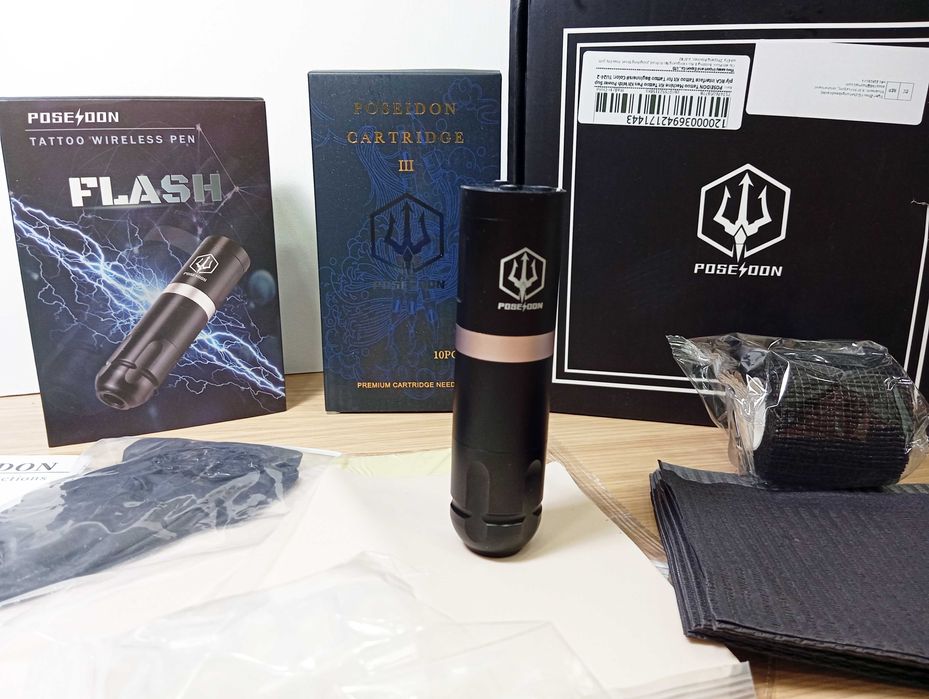 Kit Poseidon1 NOU - Pen Wireless Tattoo, aparat de tatuat cu accesorii