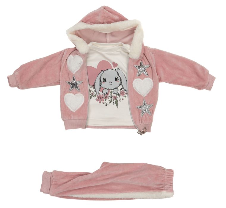 Compleu Catifea Fetite ,3 piese ,Mărimi 6,12,18 Luni