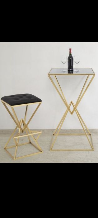 Taburet din metal aurit și catifea DECOR