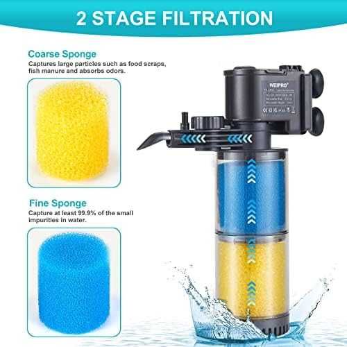 Нов Вътрешен аквариумен филтър 330л/ч, 2-степенен, 30–80L, Weipro