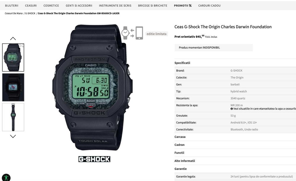 Ceas Casio G-Shock The Origin Charles Darwin Foundation, GW-B5600CD