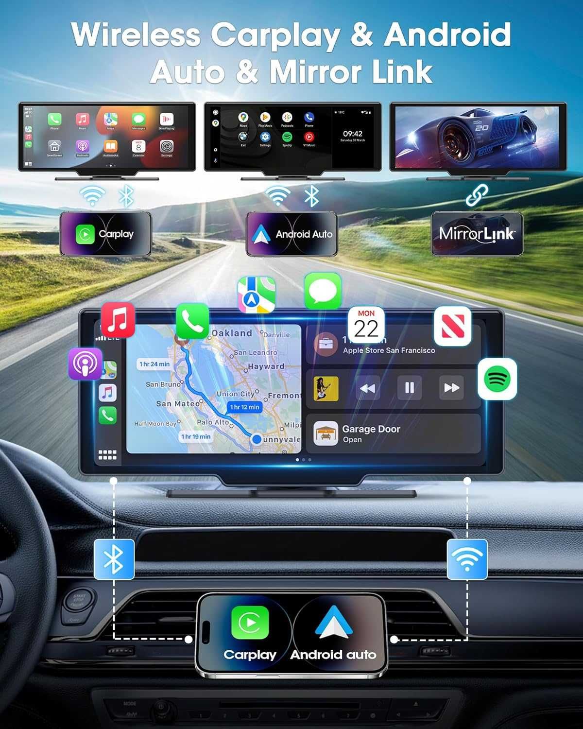 Touchscreen auto 10.26" Wireless CarPlay / Android Auto, 2 camere