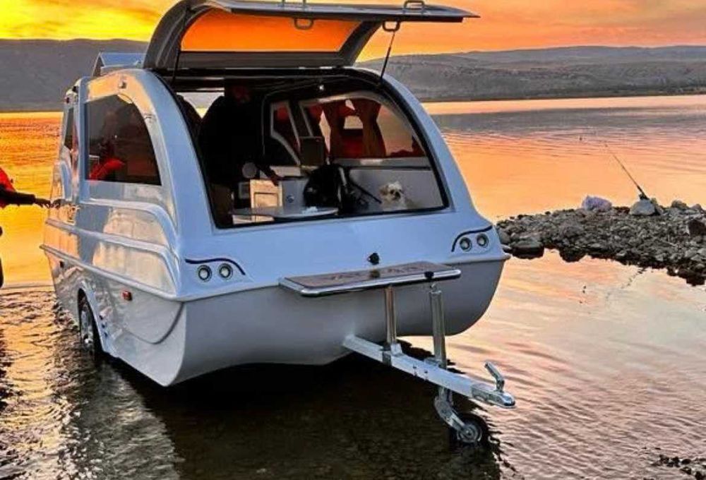 дом на колесах, катамаран, катер, домик плавучий, амфибия