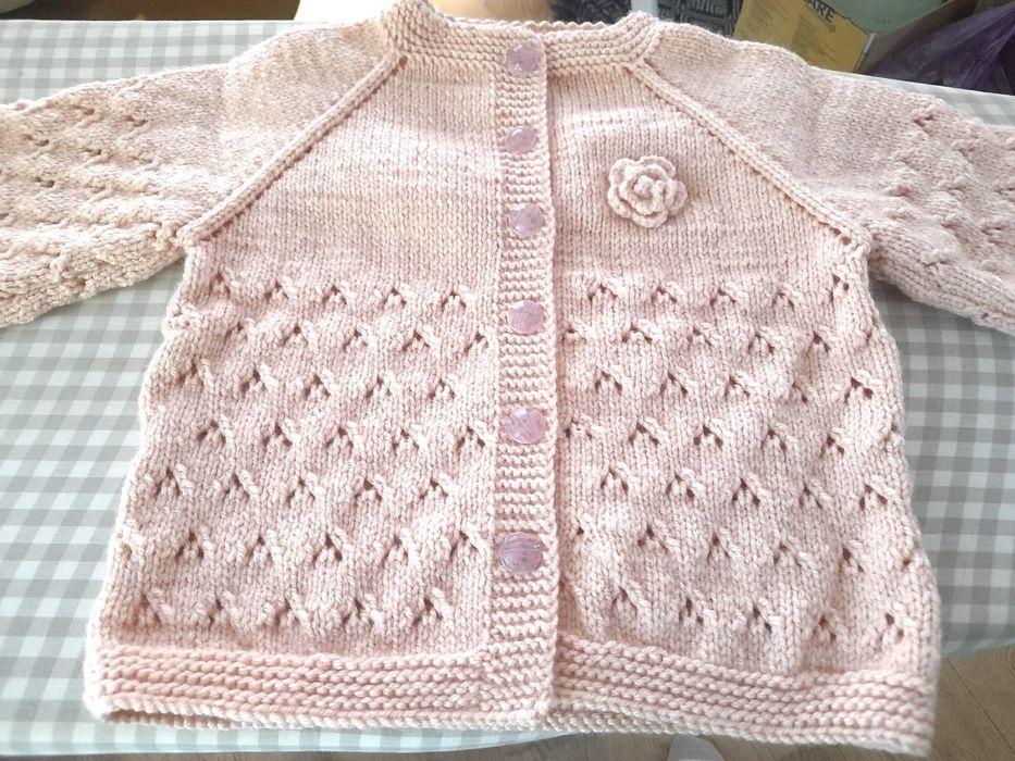 Cardigan fetiță 3-4 ani, handmade, jachetă- pulover tricotat roz