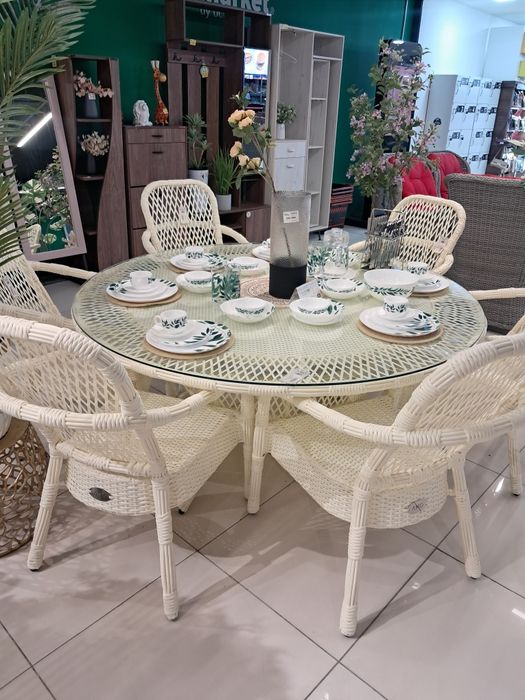 Плетёный стол и стулья  кресло стеклянной стол металлический журнальны