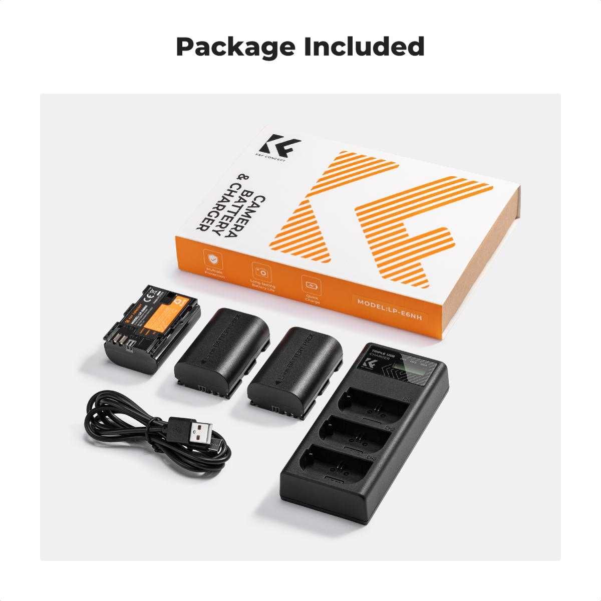 Комплект 3 батерии LP-E6NH + зарядно K&F Concept