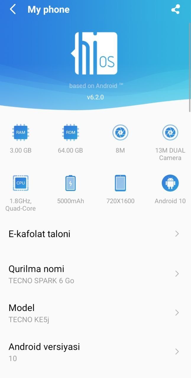 Tecno spark 6 go ideal