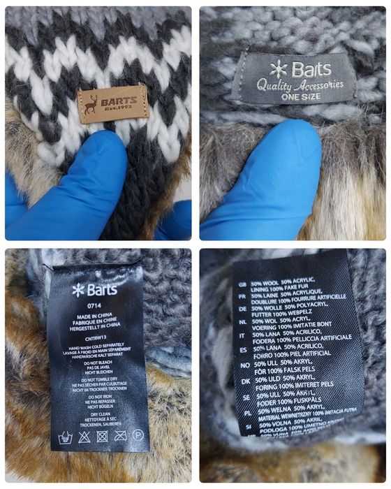 Caciula tricotată BARTS design nordic căptușită cu blană lână One Size